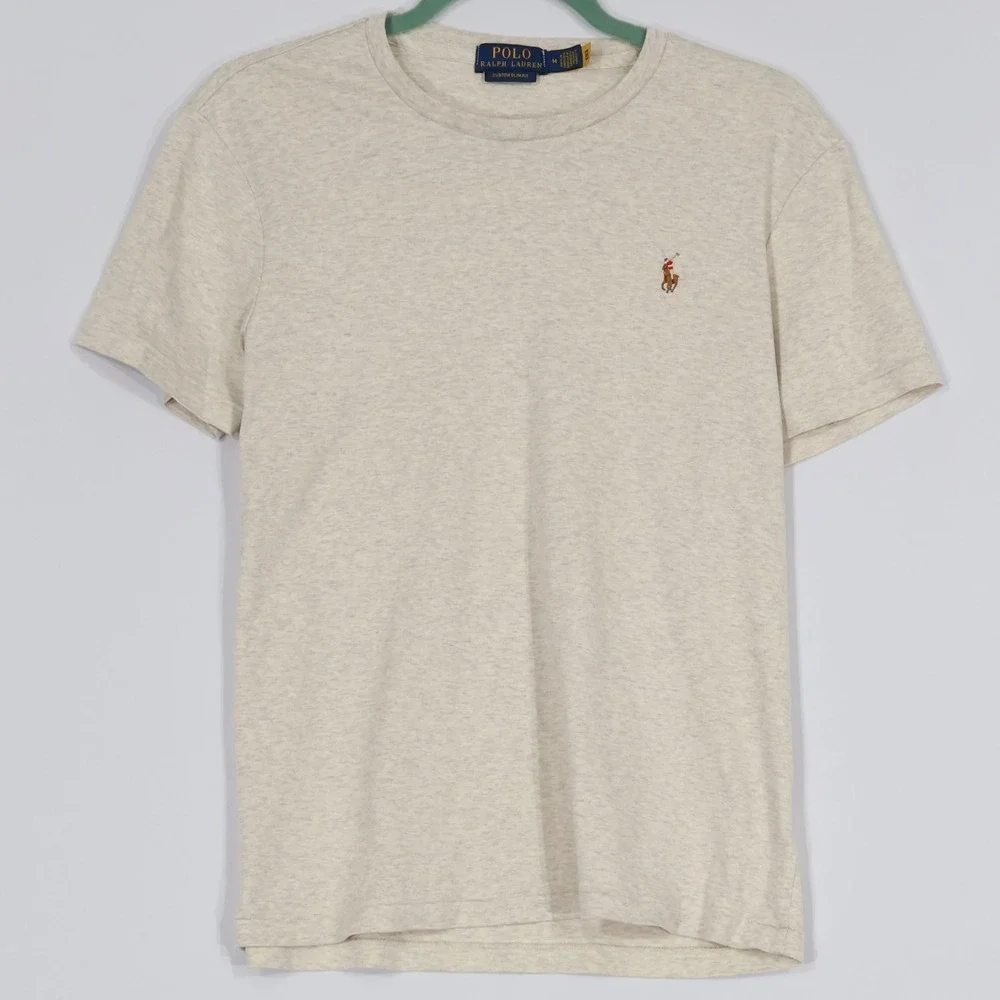 Polo Ralph Lauren T-Shirt Mens M Heather Cream Custom Slim Fit Crew Neck NWOT